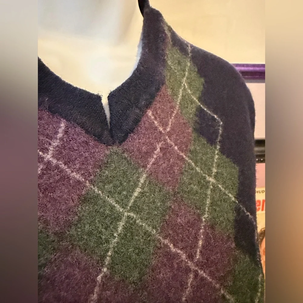 John Ashford Argyle Retro Italian Merino Wool Shrunken Cropped Sweater
